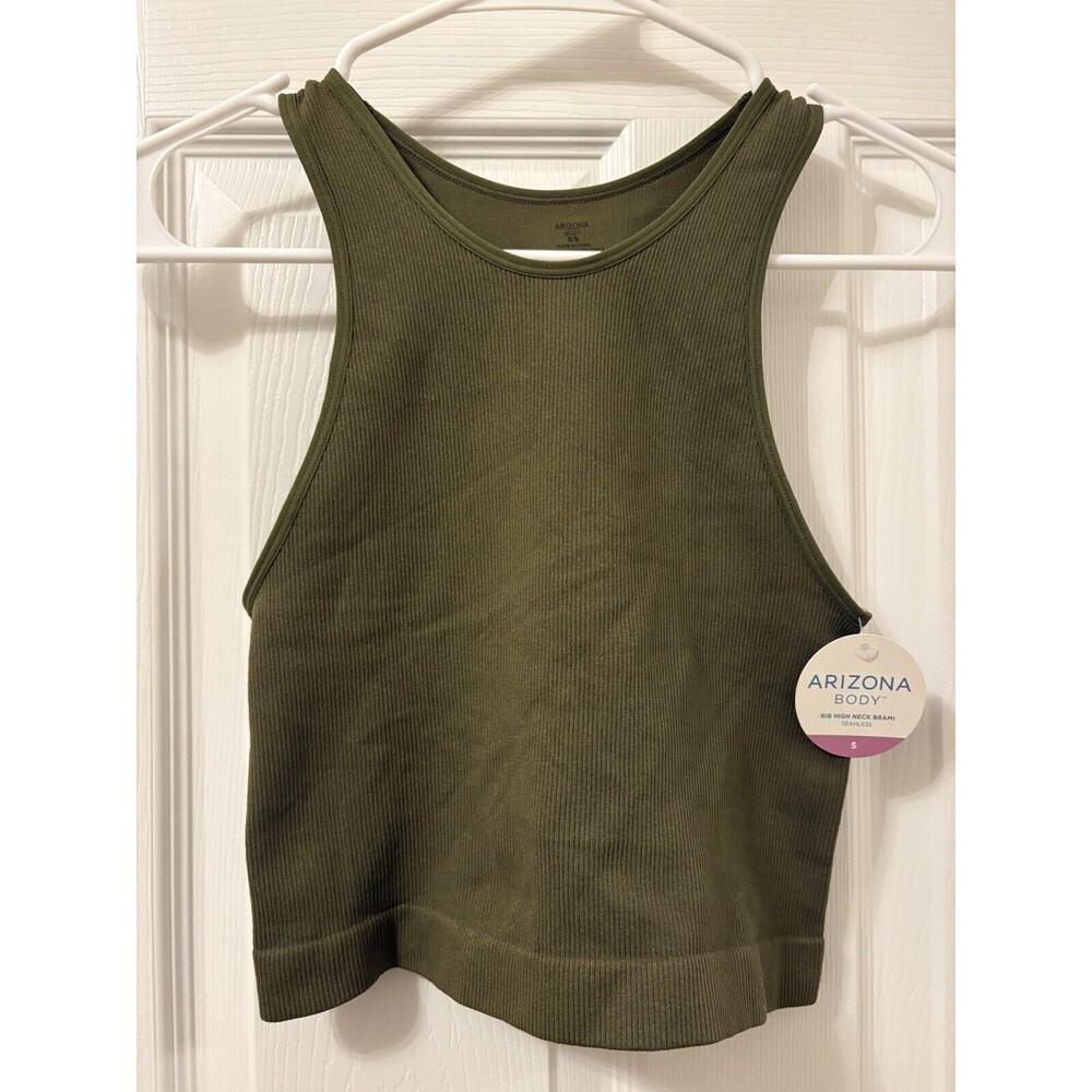 Arizona Body Rib High Neck Seamless Brami Women Size Small Olive Night Brand New
